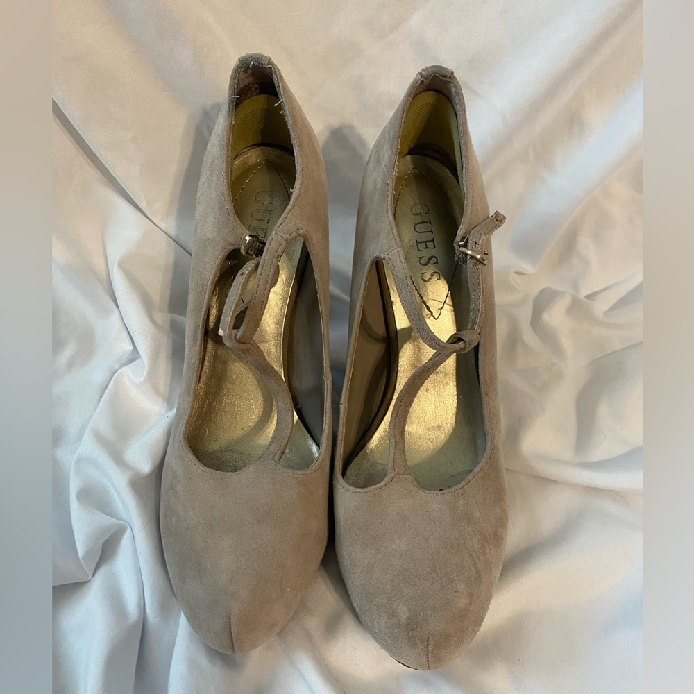 Guess beige suede heels size 7.5 normal wear and tear